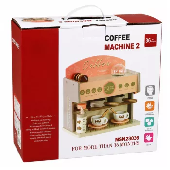 LEAN TOYS Barista Set Coffee Maker Wooden Accessories Pink