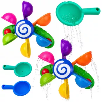 LEAN TOYS vonios rinkinys Vandens malūnėlis su siurbtukais ir dviem šaukšteliais