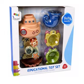 LEAN TOYS Vonios žaislų rinkinys: laivas, jūrų gyvūnai, krioklys, siurbtukai