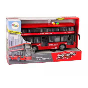 LEAN TOYS dviaukštis autobusas su šviesomis ir garsais, frikcine pavara, raudonas
