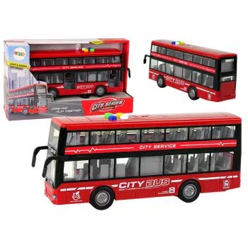LEAN TOYS dviaukštis autobusas su šviesomis ir garsais, frikcine pavara, raudonas