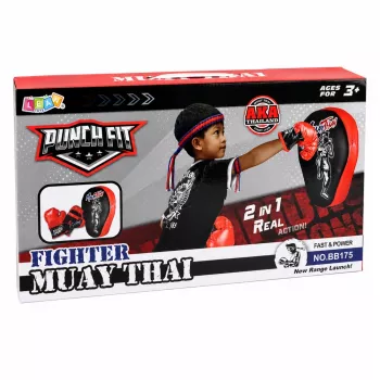 LEAN TOYS 2-in-1 Muay Thai bokso treniruočių rinkinys su pirštinėmis ir fokusavimo letenomis, juoda