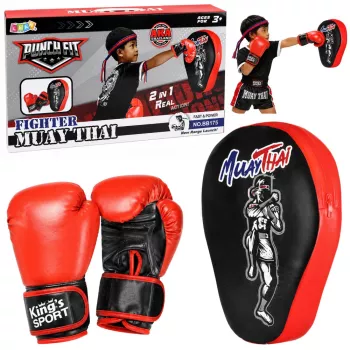 LEAN TOYS 2-in-1 Muay Thai bokso treniruočių rinkinys su pirštinėmis ir fokusavimo letenomis, juoda