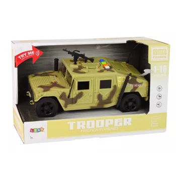 LEAN TOYS Karinis automobilis su trinties varikliu, kamufliažinis smėlio, šviesos ir garsai