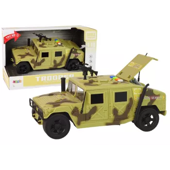 LEAN TOYS Karinis automobilis su trinties varikliu, kamufliažinis smėlio, šviesos ir garsai
