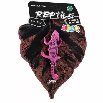 LEAN TOYS Chameleon guminė figūrėlė, tempiama, realistinė violetinė 14 cm