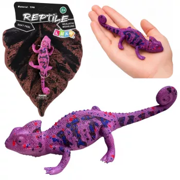 LEAN TOYS Chameleon guminė figūrėlė, tempiama, realistinė violetinė 14 cm