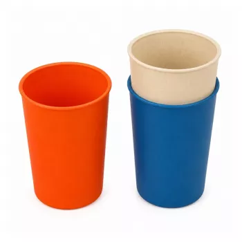 LEAN TOYS Vaikiškas bambuko pluošto indų rinkinys, mėlynas ir oranžinis, 15 vnt.