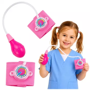 LEAN TOYS Vaikų kraujospūdžio matuoklis su judančia rodykle rožinis