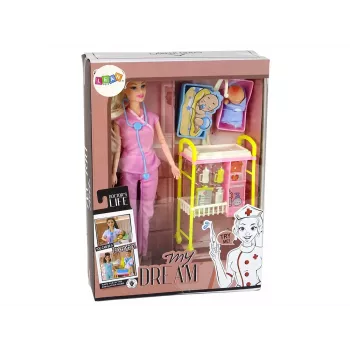 LEAN TOYS Vaikų gydytojo lėlės ilgų plaukų aksesuarai