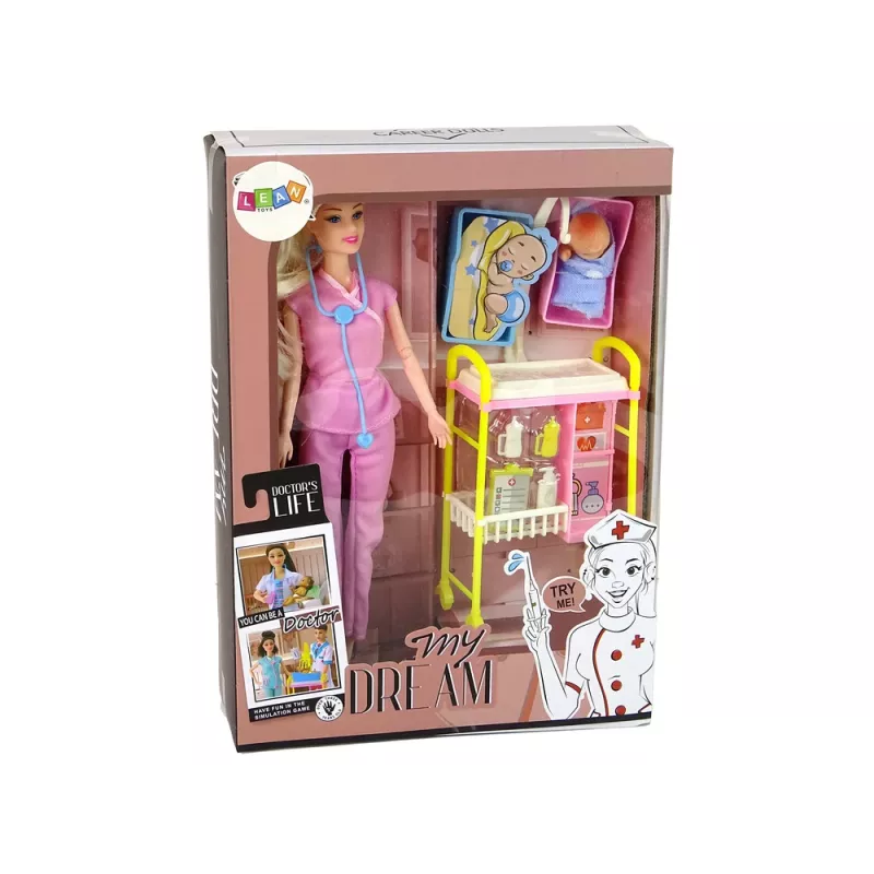 LEAN TOYS Vaikų gydytojo lėlės ilgų plaukų aksesuarai
