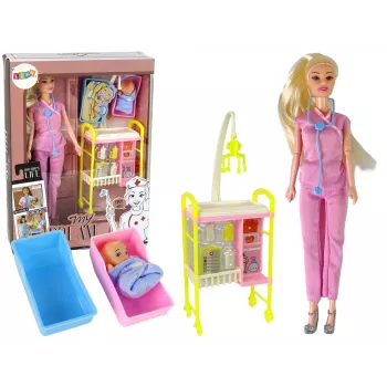 LEAN TOYS Vaikų gydytojo lėlės ilgų plaukų aksesuarai