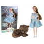 LEAN TOYS vaikų lėlė Emily Spring su ilgais plaukais, mėlyna suknele ir kačiuku