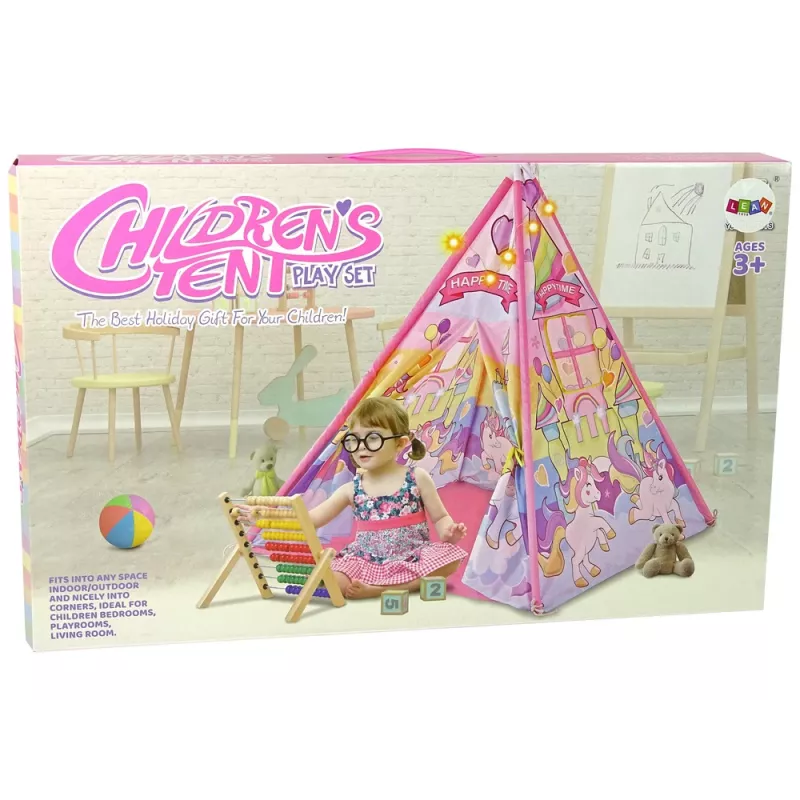 LEAN TOYS Vaikų apšviesta palapinė Vienaragis ir ponytės Rožinė