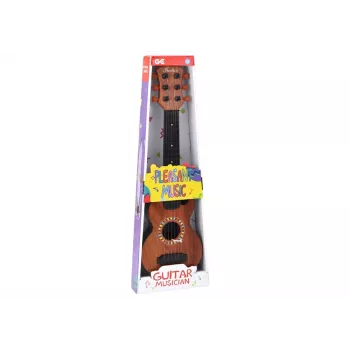 LEAN TOYS vaikiška gitara su rudu medžio apdaila ir plektru, 6 nailono stygos, akustinė, nuo 3 metų