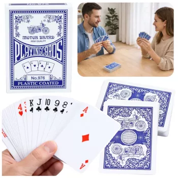 LEAN TOYS Classic Playing Cards plastikine danga mėlyna - Poker dydis, 54 kortos, atsparios purslams