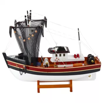 LEAN TOYS Kolekcinis dekoratyvinis žvejybinis laivas su tinklu 38x31 cm