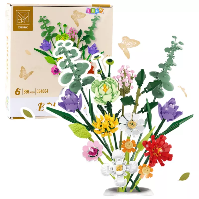 LEAN TOYS Construction Blocks Decorative Bouquet of Colorful Flowers 836 pcs
