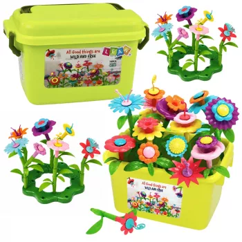 LEAN TOYS Construction Blocks Flowers Colorful Flower Garden In Box 73 pcs.