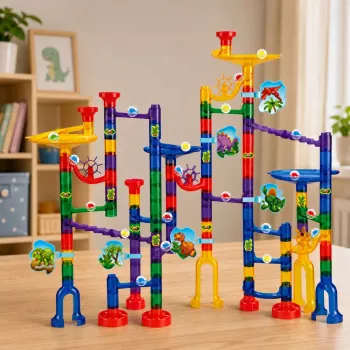 LEAN TOYS Konstruktorius „Dinozaurų kamuoliukų trasa su tuneliais“ – 192 dalys