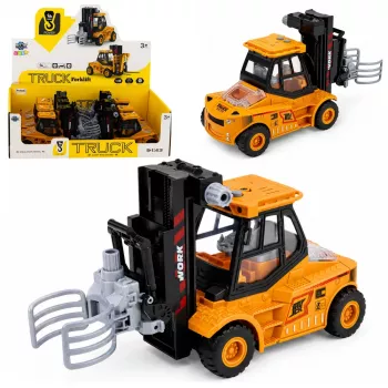 LEAN TOYS Statybinis Šakininis Krautuvas su Reguliuojamu Griebtuvu, Šviesomis ir Garsais, Geltonas 1:43