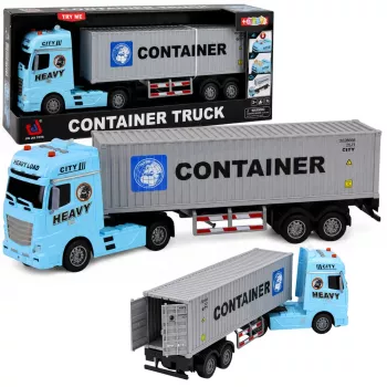 LEAN TOYS Konteinerinis vilkikas su atsidarančiomis durimis, šviesomis ir garsais – mėlynas, 54 cm