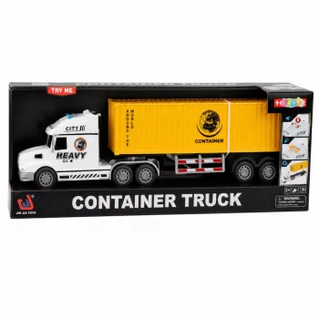 LEAN TOYS konteinerinis sunkvežimis su atidaromomis durimis, šviesomis ir garsais, geltonas, 54 cm