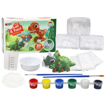 LEAN TOYS Creative Artistic Set Dinosaurs 3D Plaster Paints – 3D gipso figūrėlių liejimo ir dažymo rinkinys