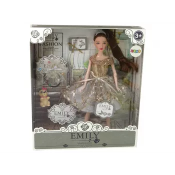 LEAN TOYS Lėlė Emily su šuneliu ir ilgais plaukais