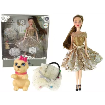 LEAN TOYS Lėlė Emily su šuneliu ir ilgais plaukais
