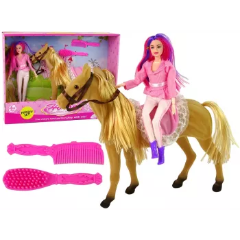 LEAN TOYS Lėlė raitelė su rudu poniu