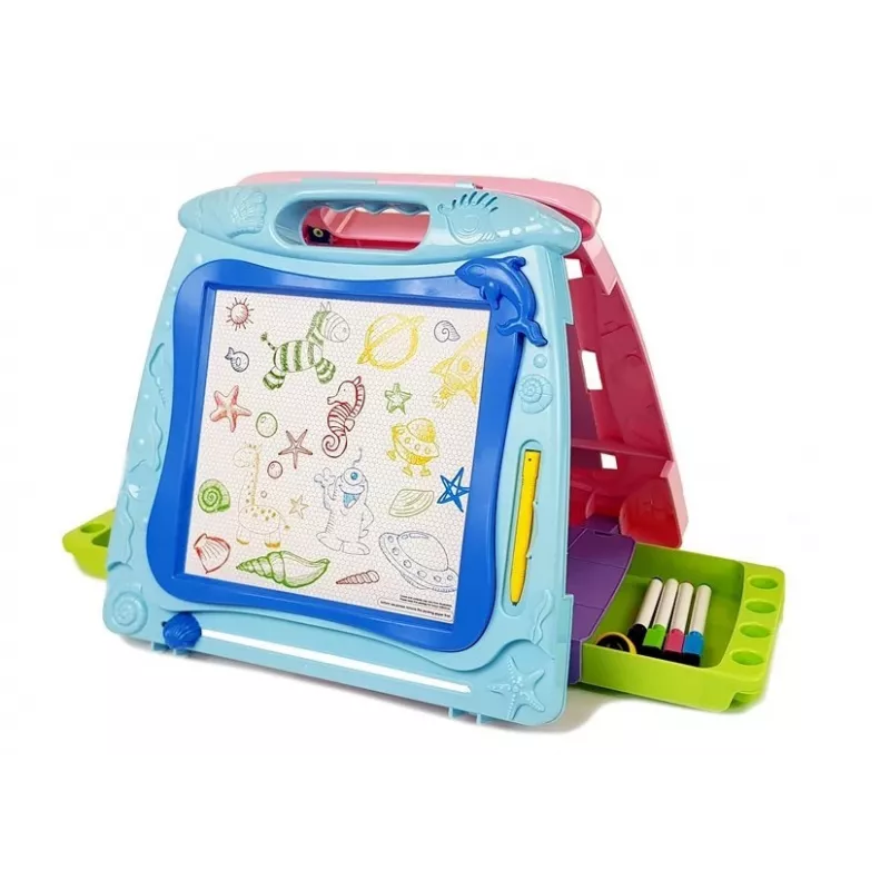 LEAN TOYS dvikryptė piešimo lenta su žymekliais ir magnetais