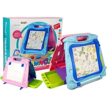 LEAN TOYS dvikryptė piešimo lenta su žymekliais ir magnetais