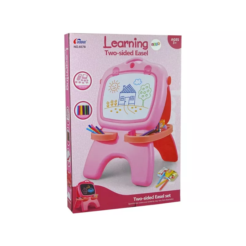 LEAN TOYS Dvipusė magnetinė kreidėlė rožinė su trafaretais