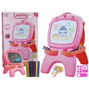 LEAN TOYS Dvipusė magnetinė kreidėlė rožinė su trafaretais