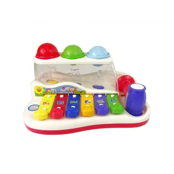 LEAN TOYS Lavinamasis vaikiškas ksylofonas su plaktuku ir spalvotais kamuoliukais