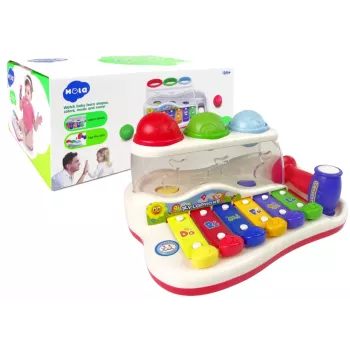 LEAN TOYS Lavinamasis vaikiškas ksylofonas su plaktuku ir spalvotais kamuoliukais
