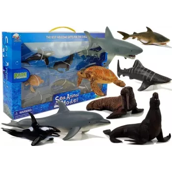 LEAN TOYS Educational Figurines Sea Animals 8 Pieces Sharks Seal Dolphin Walrus Turtle
