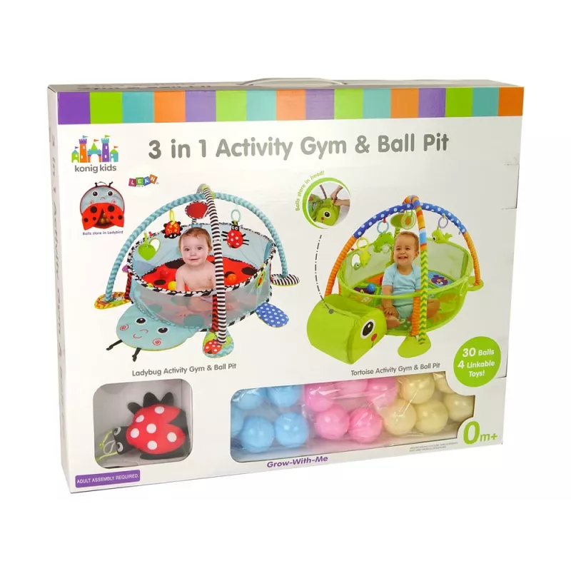 LEAN TOYS Lavinantis kilimėlis su vėžlio aptvaru ir kamuoliukais kūdikiams