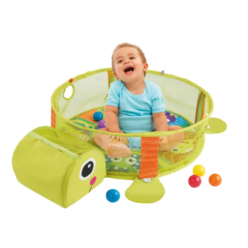 LEAN TOYS Lavinantis kilimėlis su vėžlio aptvaru ir kamuoliukais kūdikiams