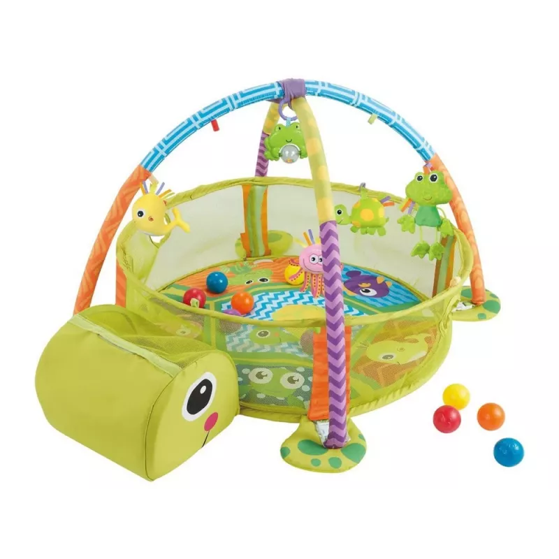 LEAN TOYS Lavinantis kilimėlis su vėžlio aptvaru ir kamuoliukais kūdikiams