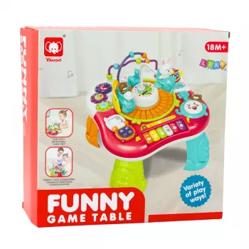 LEAN TOYS Mokomoji staliukas su interaktyviu muzikos skydeliu ir pianinu 2 in 1 Raudonas