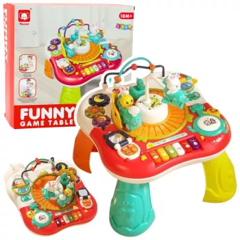 LEAN TOYS Mokomoji staliukas su interaktyviu muzikos skydeliu ir pianinu 2 in 1 Raudonas