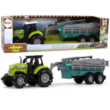 LEAN TOYS Ūkio traktorius su purkštuvu ir ūkio garsais žalias