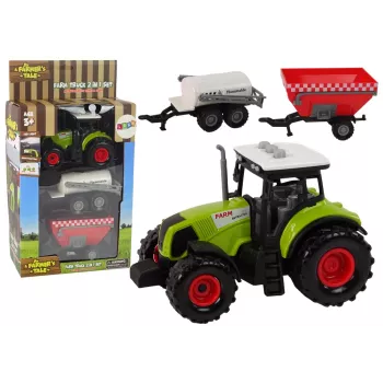 LEAN TOYS Ūkininko Traktorius + 2 Ūkio Mašinos Ūkio Sunkvežimis Rinkinys