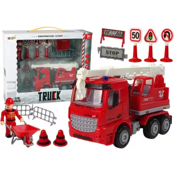 LEAN TOYS Fire Brigade Set Crane Road Signs Firefighter