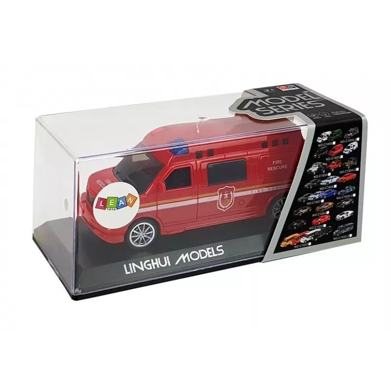 LEAN TOYS Fire Department Auto su traukimo virvele, šviesomis ir garsu