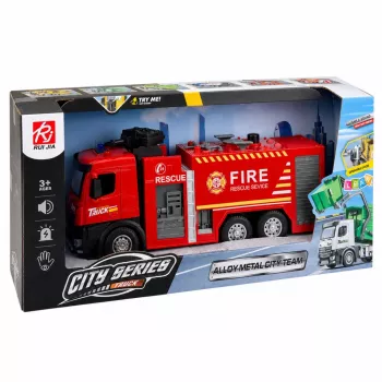 LEAN TOYS gaisrinis automobilis su vandens funkcija, metaline kabina, šviesomis ir garsais 1:12