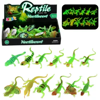 LEAN TOYS Fluorescent Green Glow-in-the-Dark Lizard Rubber Figurine 15cm