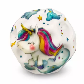 LEAN TOYS Putplasčio kamuolys su įdubimais šokinėjimui antistresiniai vienaragiai 7cm